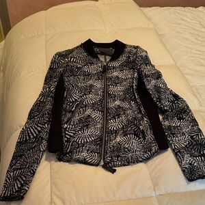 SAND Black and White Leaf Pattern Bomber Jacket